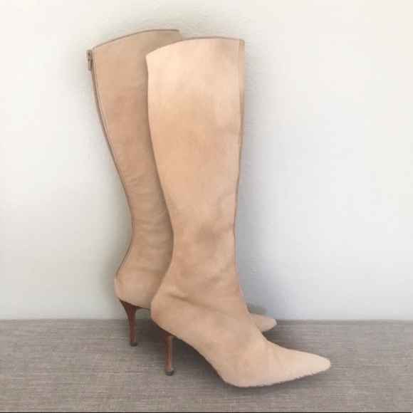 Manolo Blahnik Knee-High Tan Pony Hair Boots - Picture 2 of 8